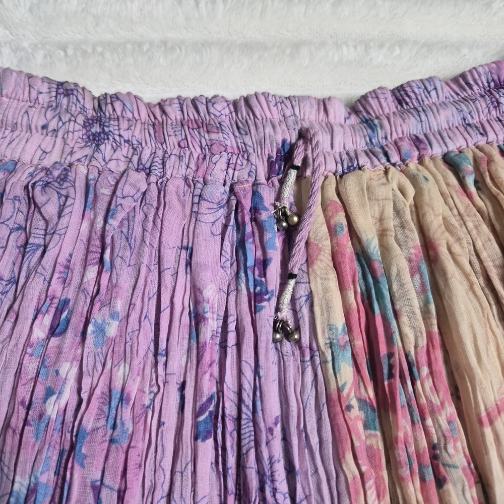 Boutique Floral Patchwork Cotton Crinkle Maxi Skirt Purple Pink XL One Size - Picture 5 of 8
